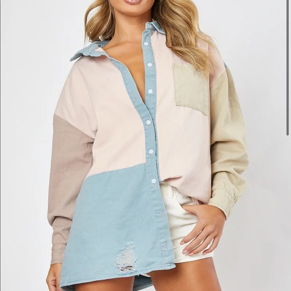 multi colour block denim shirt